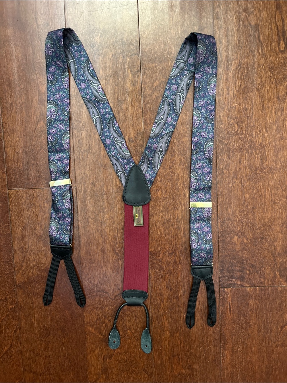 Trafalgar Men’s Purple Floral Adjustable Suspenders with Gold Toned Hardware